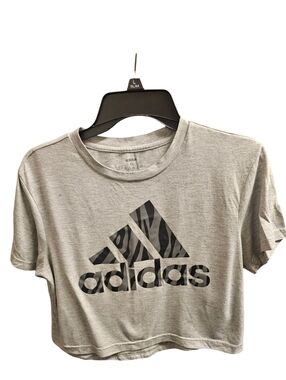 Adidas Cropped Logo T Shirt Womens XS Gray Graphic Tee Athletic